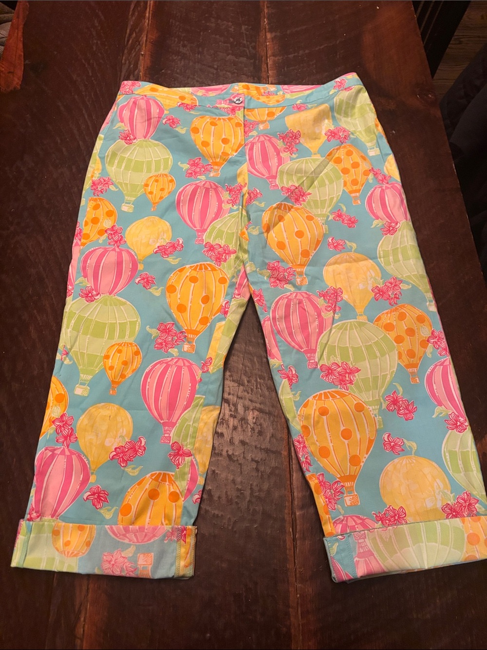 Kids Hot Air Balloon Print capri Pants - Blue, Pink & Yellow